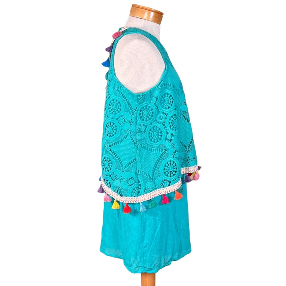Judith March Turquoise Lacey Overlay Over Gauze Slip With Colorful Tasse… - Picture 8 of 13